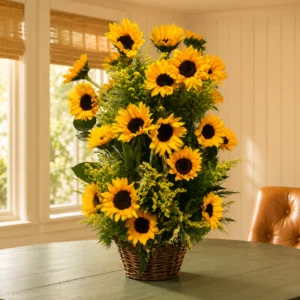 Ayçiçeği & Solidago Sepet Aranjmanı – Güneş Işığı