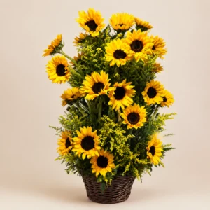 Ayçiçeği & Solidago Sepet Aranjmanı – Güneş Işığı