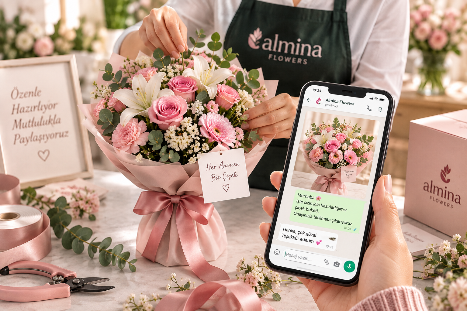 Almina Flowers teslimat öncesi görsel onayı